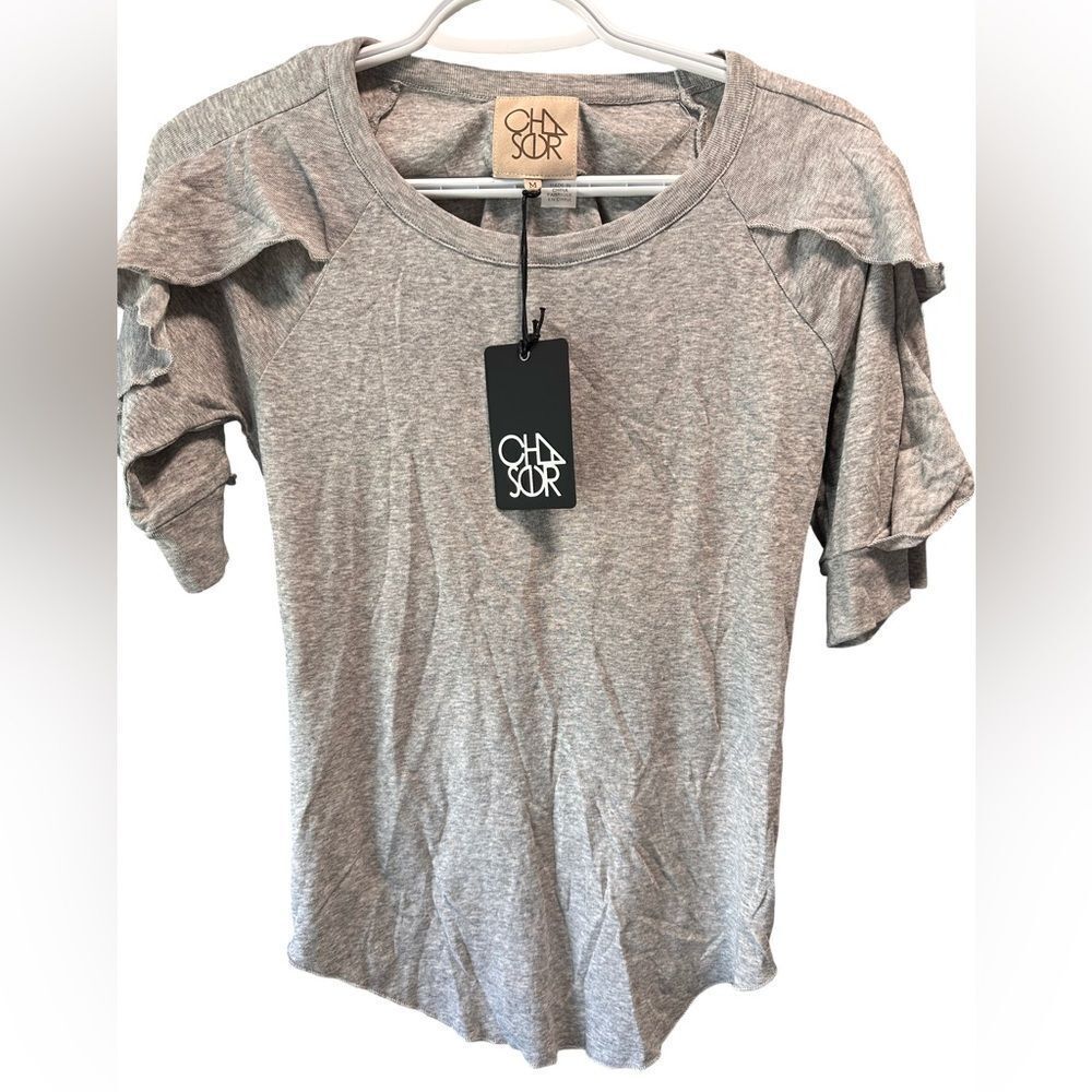Chaser NWT Baby Rib Elbow Sleeve Ruffle Raglan Tee Size Medium